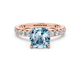 Rose gold Cushion Cut Cut Diamond Pavé Band with Four-Prong Setting
