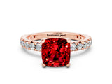 Rose gold Cushion Cut Cut Diamond Pavé Band with Four-Prong Setting