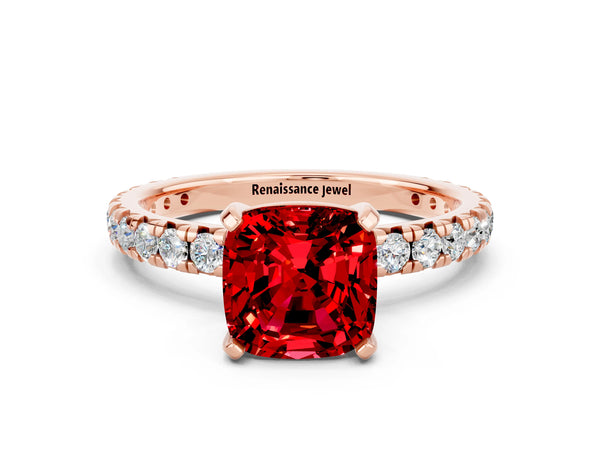 Rose gold Cushion Cut Cut Diamond Pavé Band with Four-Prong Setting