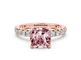 Rose gold Cushion Cut Cut Diamond Pavé Band with Four-Prong Setting