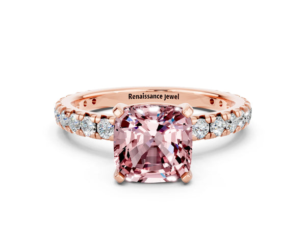 Rose gold Cushion Cut Cut Diamond Pavé Band with Four-Prong Setting