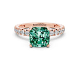 Rose gold Cushion Cut Cut Diamond Pavé Band with Four-Prong Setting