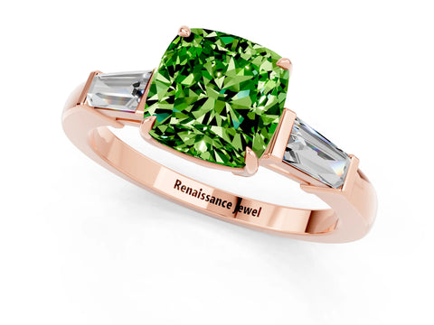 Rose gold Cushion Cut Cut Diamond Ring with Tapered Baguette Side Stones in Four-Prong Setting_1