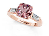 Rose gold Cushion Cut Cut Diamond Ring with Tapered Baguette Side Stones in Four-Prong Setting_1