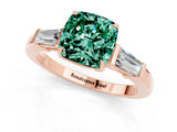 Rose gold Cushion Cut Cut Diamond Ring with Tapered Baguette Side Stones in Four-Prong Setting_1