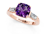 Rose gold Cushion Cut Cut Diamond Ring with Tapered Baguette Side Stones in Four-Prong Setting_1