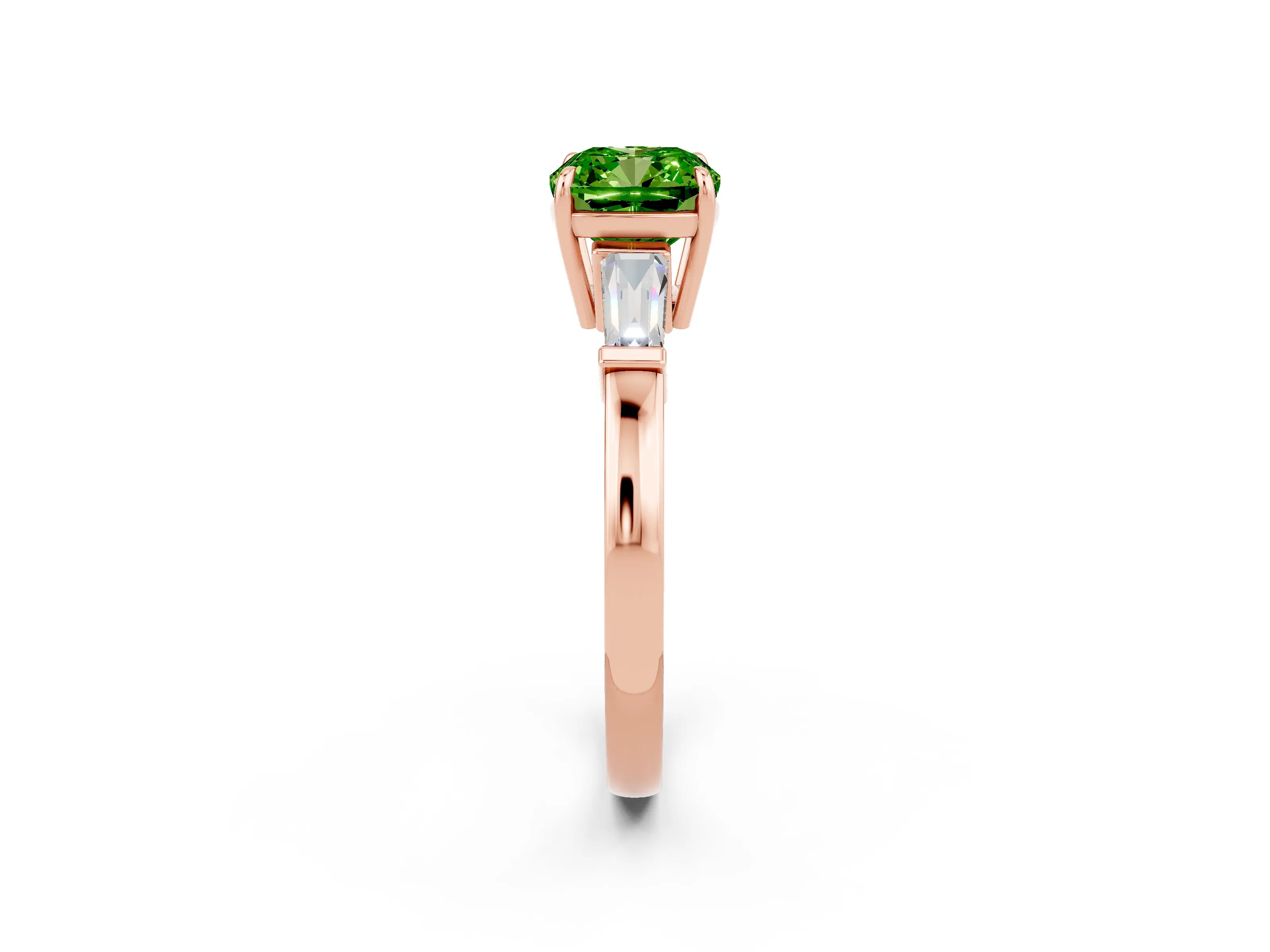 Rose gold Cushion Cut Cut Diamond Ring with Tapered Baguette Side Stones in Four-Prong Setting_2