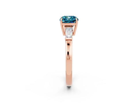 Rose gold Cushion Cut Cut Diamond Ring with Tapered Baguette Side Stones in Four-Prong Setting_2