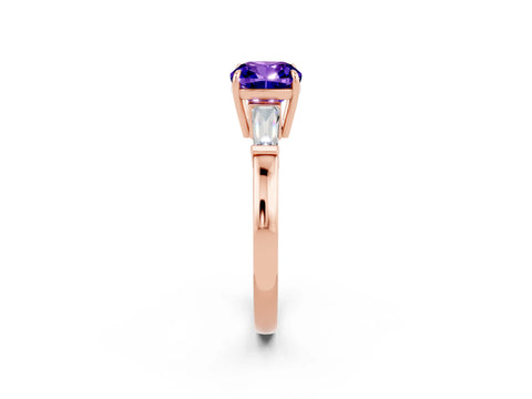 Rose gold Cushion Cut Cut Diamond Ring with Tapered Baguette Side Stones in Four-Prong Setting_2