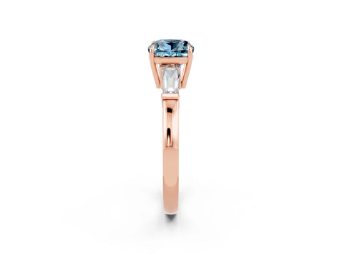 Rose gold Cushion Cut Cut Diamond Ring with Tapered Baguette Side Stones in Four-Prong Setting_2