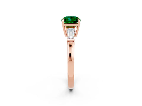 Rose gold Cushion Cut Cut Diamond Ring with Tapered Baguette Side Stones in Four-Prong Setting_2