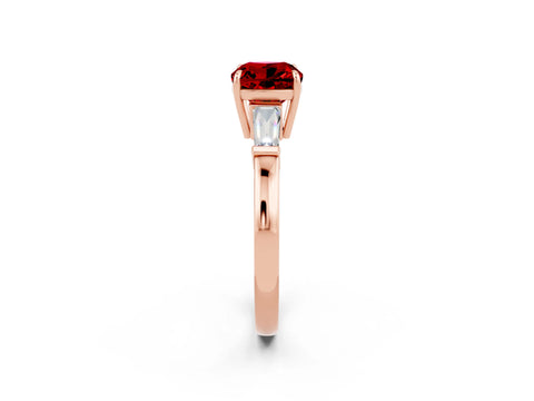 Rose gold Cushion Cut Cut Diamond Ring with Tapered Baguette Side Stones in Four-Prong Setting_2