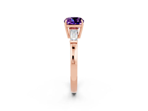 Rose gold Cushion Cut Cut Diamond Ring with Tapered Baguette Side Stones in Four-Prong Setting_2