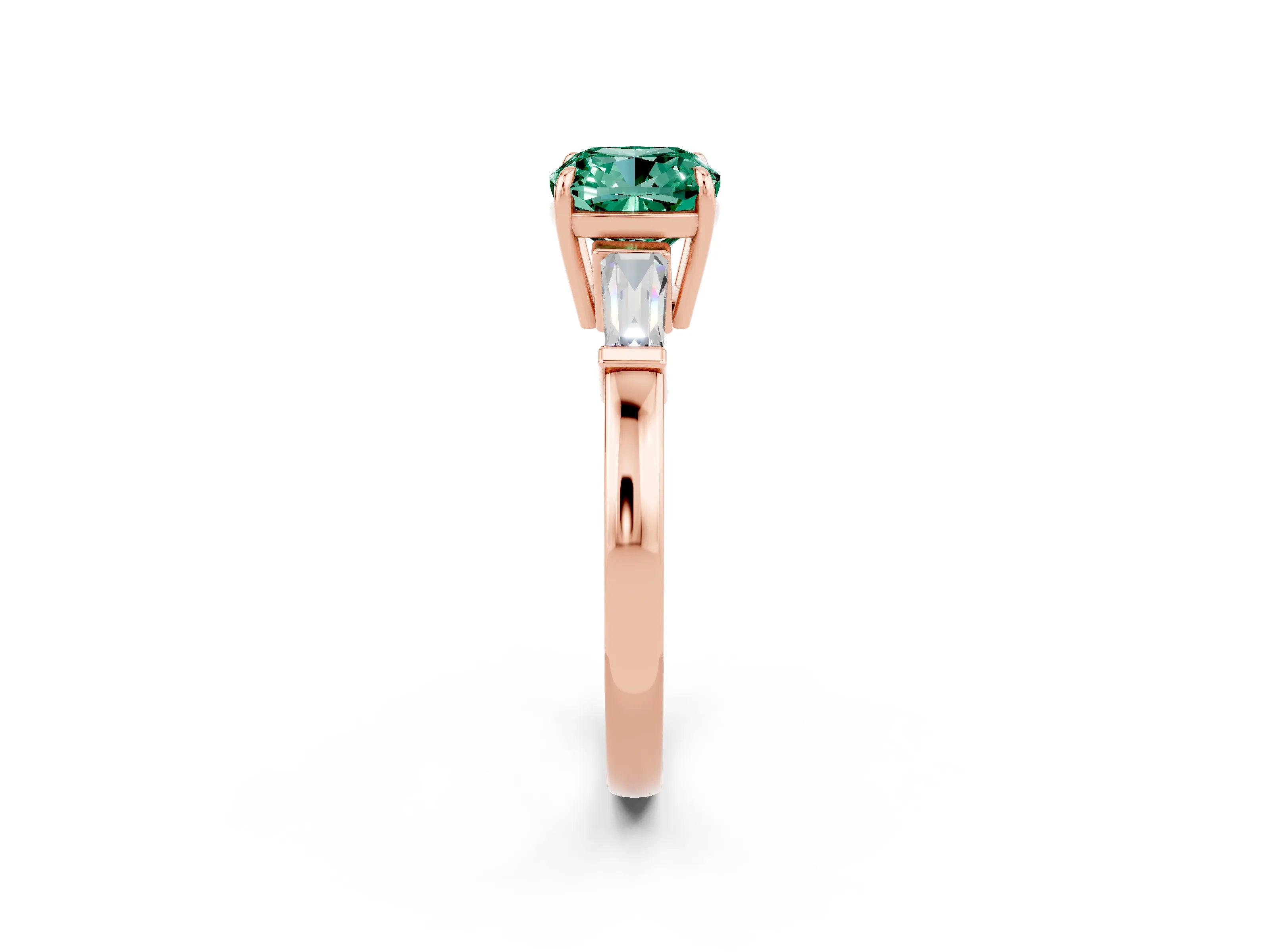 Rose gold Cushion Cut Cut Diamond Ring with Tapered Baguette Side Stones in Four-Prong Setting_2