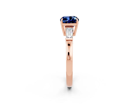 Rose gold Cushion Cut Cut Diamond Ring with Tapered Baguette Side Stones in Four-Prong Setting_2