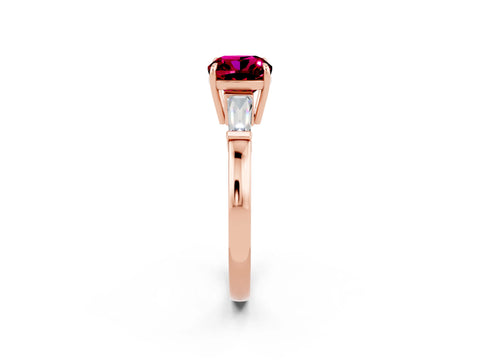 Rose gold Cushion Cut Cut Diamond Ring with Tapered Baguette Side Stones in Four-Prong Setting_2