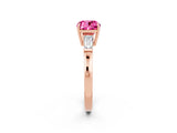 Rose gold Cushion Cut Cut Diamond Ring with Tapered Baguette Side Stones in Four-Prong Setting_2