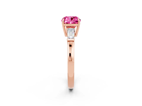Rose gold Cushion Cut Cut Diamond Ring with Tapered Baguette Side Stones in Four-Prong Setting_2