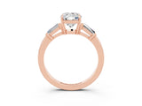 Rose gold Cushion Cut Cut Diamond Ring with Tapered Baguette Side Stones in Four-Prong Setting_3