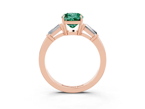 Rose gold Cushion Cut Cut Diamond Ring with Tapered Baguette Side Stones in Four-Prong Setting_3