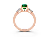 Rose gold Cushion Cut Cut Diamond Ring with Tapered Baguette Side Stones in Four-Prong Setting_3