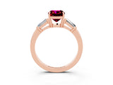 Rose gold Cushion Cut Cut Diamond Ring with Tapered Baguette Side Stones in Four-Prong Setting_3