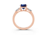 Rose gold Cushion Cut Cut Diamond Ring with Tapered Baguette Side Stones in Four-Prong Setting_3