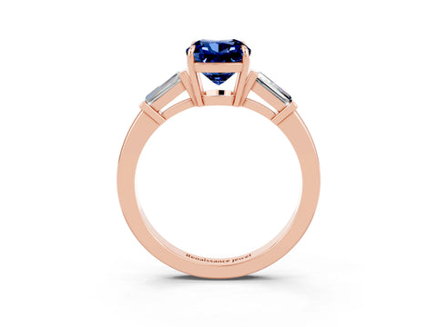 Rose gold Cushion Cut Cut Diamond Ring with Tapered Baguette Side Stones in Four-Prong Setting_3