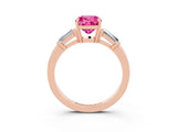 Rose gold Cushion Cut Cut Diamond Ring with Tapered Baguette Side Stones in Four-Prong Setting_3