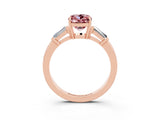 Rose gold Cushion Cut Cut Diamond Ring with Tapered Baguette Side Stones in Four-Prong Setting_3