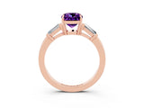 Rose gold Cushion Cut Cut Diamond Ring with Tapered Baguette Side Stones in Four-Prong Setting_3