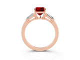 Rose gold Cushion Cut Cut Diamond Ring with Tapered Baguette Side Stones in Four-Prong Setting_3