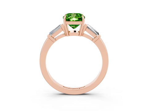 Rose gold Cushion Cut Cut Diamond Ring with Tapered Baguette Side Stones in Four-Prong Setting_3