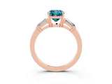 Rose gold Cushion Cut Cut Diamond Ring with Tapered Baguette Side Stones in Four-Prong Setting_3