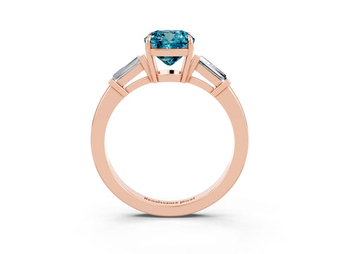 Rose gold Cushion Cut Cut Diamond Ring with Tapered Baguette Side Stones in Four-Prong Setting_3