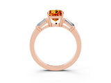 Rose gold Cushion Cut Cut Diamond Ring with Tapered Baguette Side Stones in Four-Prong Setting_3