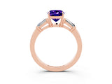 Rose gold Cushion Cut Cut Diamond Ring with Tapered Baguette Side Stones in Four-Prong Setting_3