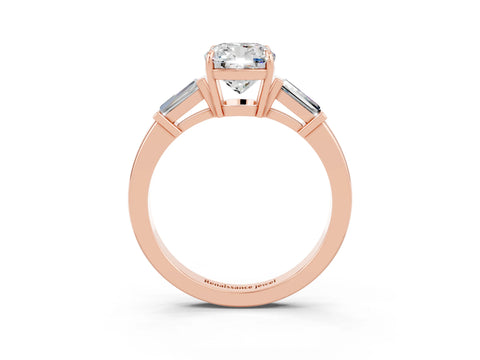 Rose gold Cushion Cut Cut Diamond Ring with Tapered Baguette Side Stones in Four-Prong Setting_3