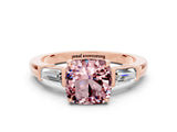 Rose gold Cushion Cut Cut Diamond Ring with Tapered Baguette Side Stones in Four-Prong Setting