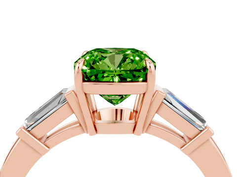 Rose gold Cushion Cut Cut Diamond Ring with Tapered Baguette Side Stones in Four-Prong Setting_4