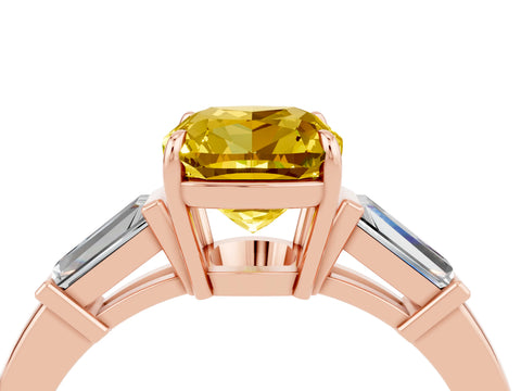 Rose gold Cushion Cut Cut Diamond Ring with Tapered Baguette Side Stones in Four-Prong Setting_4