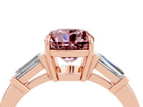 Rose gold Cushion Cut Cut Diamond Ring with Tapered Baguette Side Stones in Four-Prong Setting_4