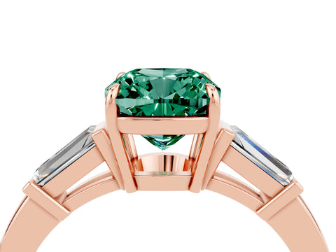 Rose gold Cushion Cut Cut Diamond Ring with Tapered Baguette Side Stones in Four-Prong Setting_4