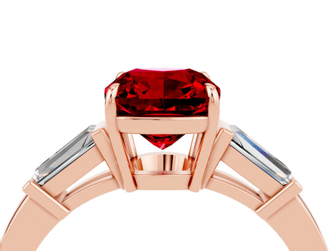 Rose gold Cushion Cut Cut Diamond Ring with Tapered Baguette Side Stones in Four-Prong Setting_4