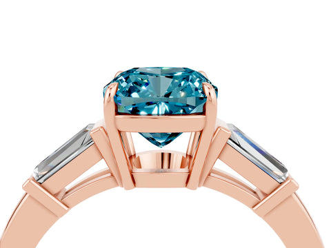 Rose gold Cushion Cut Cut Diamond Ring with Tapered Baguette Side Stones in Four-Prong Setting_4