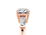 Rose gold Cushion Cut Cut Diamond Ring with Tapered Baguette Side Stones in Four-Prong Setting_5