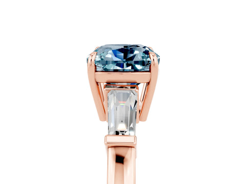 Rose gold Cushion Cut Cut Diamond Ring with Tapered Baguette Side Stones in Four-Prong Setting_5