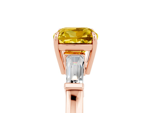 Rose gold Cushion Cut Cut Diamond Ring with Tapered Baguette Side Stones in Four-Prong Setting_5