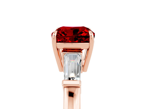 Rose gold Cushion Cut Cut Diamond Ring with Tapered Baguette Side Stones in Four-Prong Setting_5