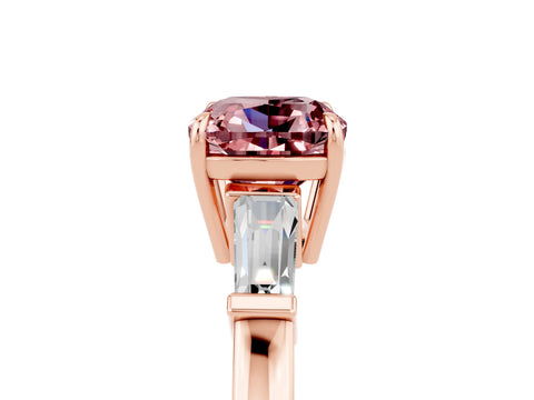 Rose gold Cushion Cut Cut Diamond Ring with Tapered Baguette Side Stones in Four-Prong Setting_5